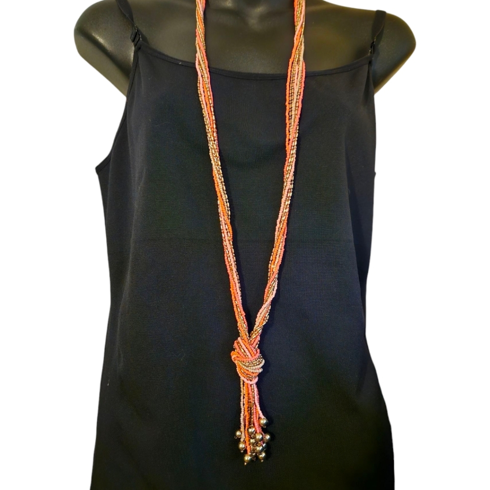 Jules b. Long Gorgeous Coral, Tan and Gold Tone Necklace